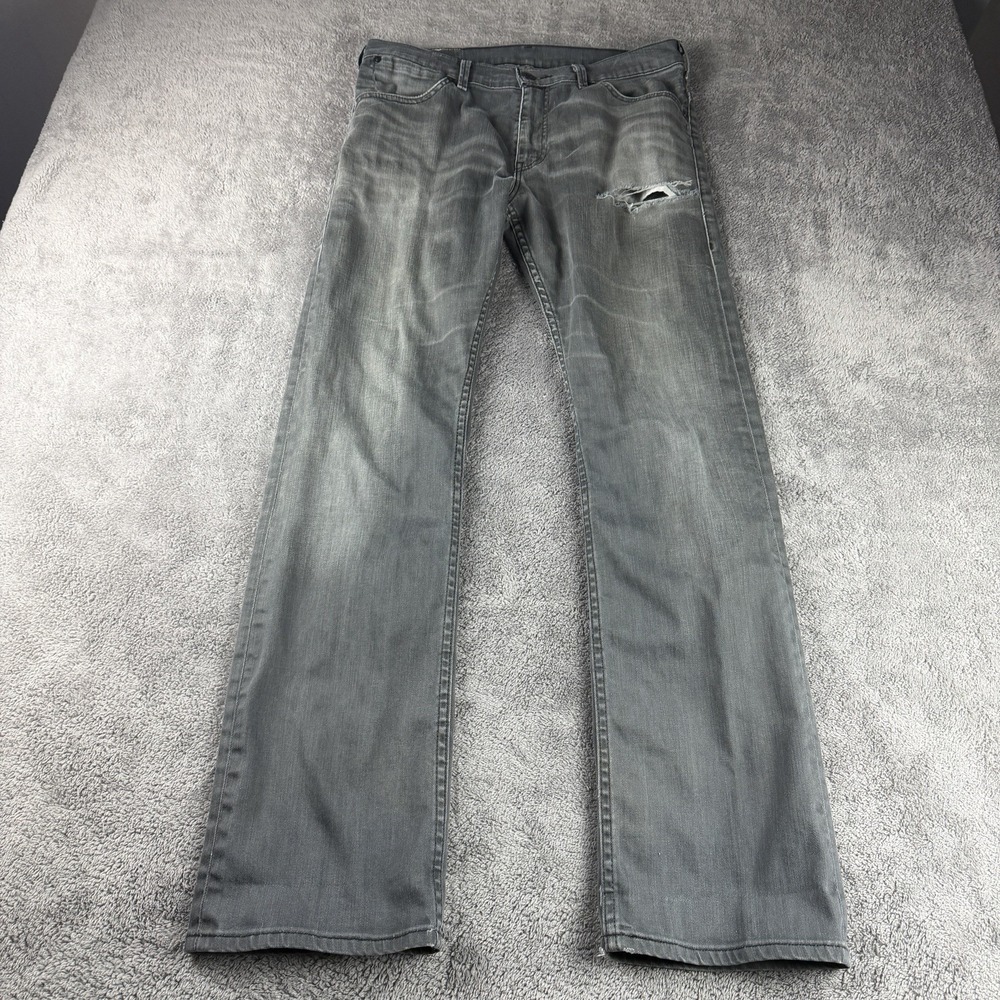 Levis Straight Regular Jeans Mens 33x34‎ Gray Low Rise Distressed